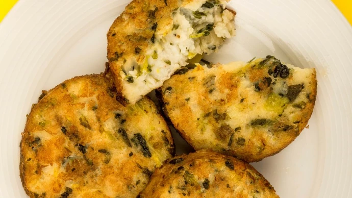 Bubble and squeak patties on a plate