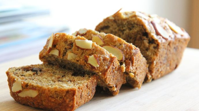 Thickly sliced soft banana loaf