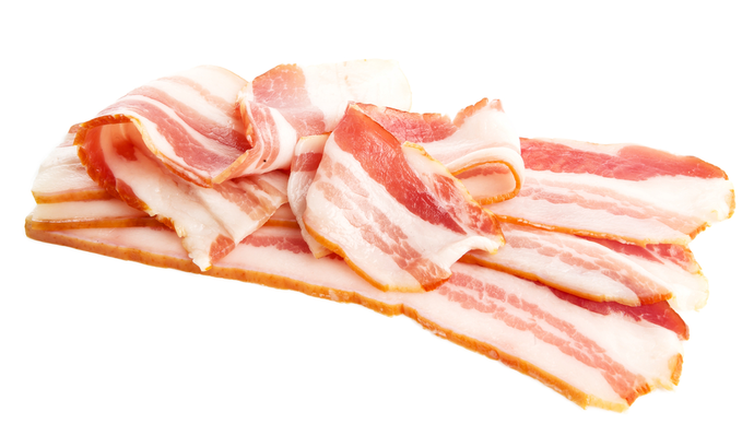 Slices of uncooked bacon