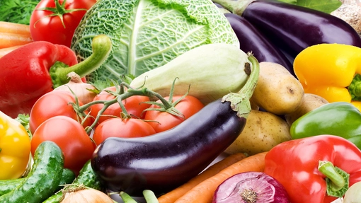 Aubergine and cabbage amongst other vegetables